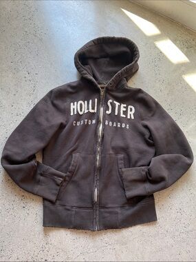 Vintage Y2K Hollister Brown Zip-Up Hooded Sweatshirt
